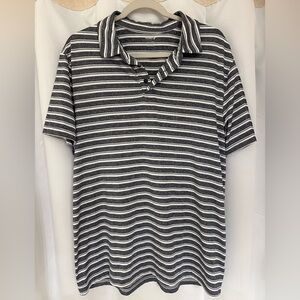 Old Navy Active Cloud 94 Soft Grey and White Striped Polo Shirt
